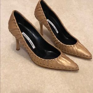 Manolo Blahnik gold shoes